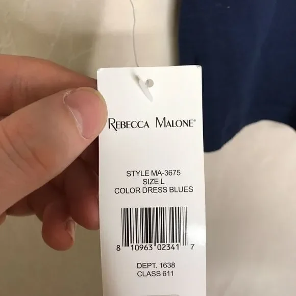 NWT Rebecca Malone Women's 3/4 Sleeve Decorative Pocket Top Blue Silver Large - Picture 6 of 10